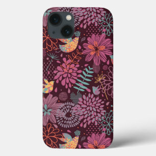 Teste padrão floral abstrato com pássaros