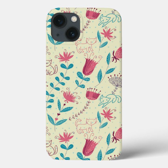 Teste padrão floral com gatos dos desenhos (Verso)