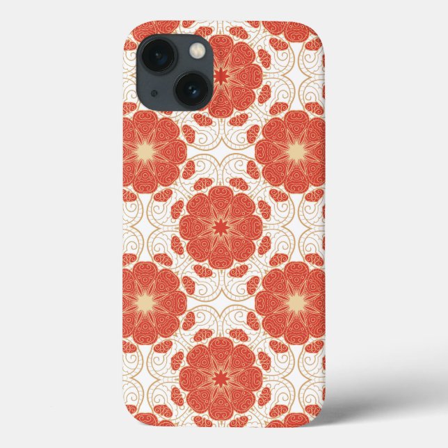Teste padrão floral vermelho e Dourado do laço (Verso)