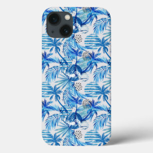 Teste padrão tropical azul brilhante da aguarela