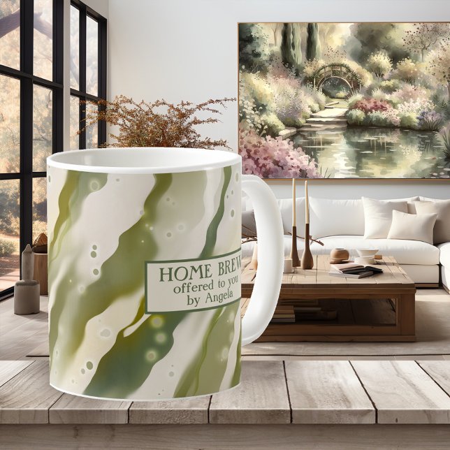 Testemunhas Mágicas Criam Caneca Verde (Modern green abstract flow artistic design mug inspired by the ocean)