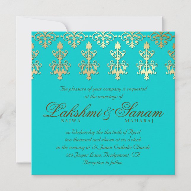 Teto Dourado de outono de Damask, Convite de casam (Frente)