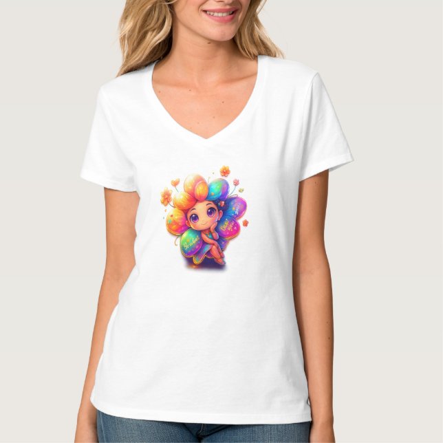 Teto Gráfico De Fadas Do Arco-Íris - Camisa Cuta E (Frente)