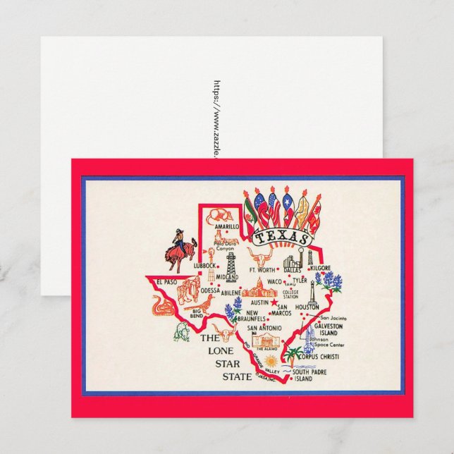 Texas - Cartão Postal do Estado da Estrela Solitár (Frente/Verso)