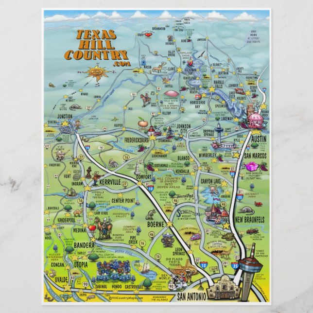 Texas Hill Country Cartoon Map Flyer (Frente)