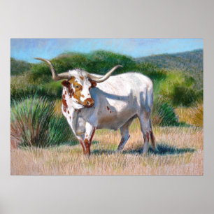 Texas Longhorn Bull Western Art Poster