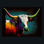 Texas Longhorn Cow Pop Art Impressão<br><div class="desc">Perfeito por adicionar um toque de encanto rústico a qualquer espaço, este impressão de poster de pop de arte Longhorn é um imperativo para os entusiastas do Texas e amantes da arte. Impresso em papel de qualidade superior, é garantido que pareça estonteante em qualquer quadro ou monitor. A impressão de...</div>