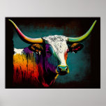 Texas Longhorn Cow Pop Art Impressão<br><div class="desc">Perfeito por adicionar um toque de encanto rústico a qualquer espaço, este impressão de poster de pop de arte Longhorn é um imperativo para os entusiastas do Texas e amantes da arte. Impresso em papel de qualidade superior, é garantido que pareça estonteante em qualquer quadro ou monitor. A impressão de...</div>