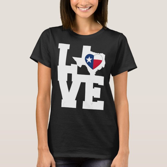 Texas Love Map Flag Heart Graphic Camisetas Tx (Frente)