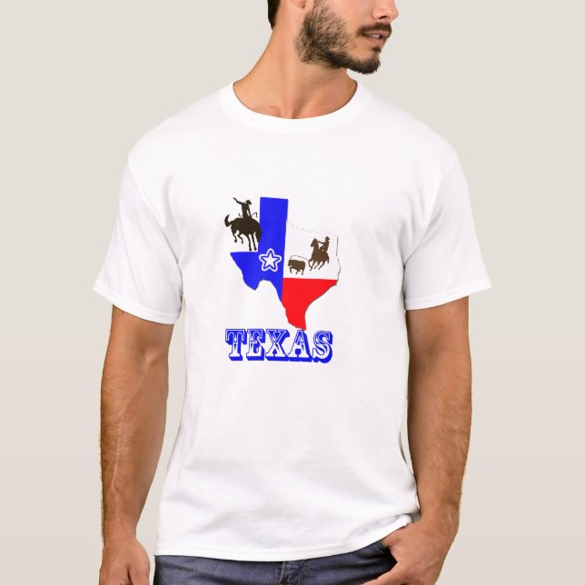 Texas State Map T-Shirt Com Cowboy (Frente)