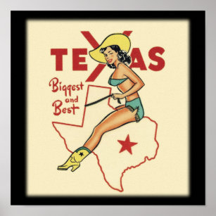 Texas Vintage Travel Pin Up Girl  Poster