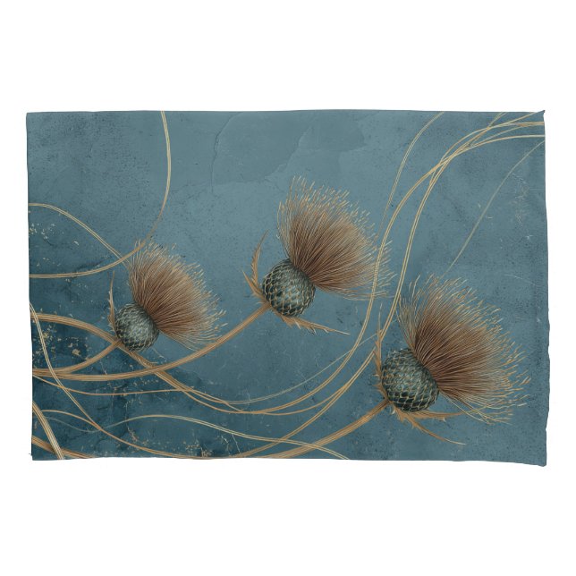Têxtil Azul Azulado Cardo Dourado Elegância (Frente)
