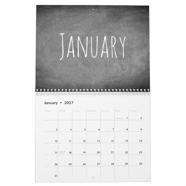 Texto 2018 preto e branco do calendário do quadro (Jan 2027)