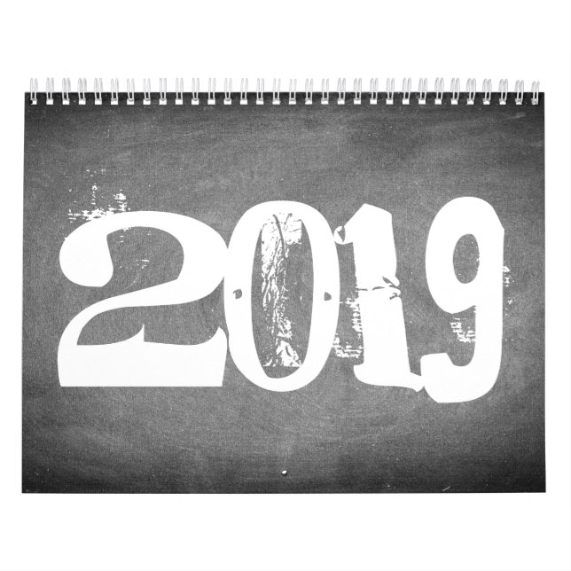Texto 2019 preto e branco do calendário do quadro (Capa)