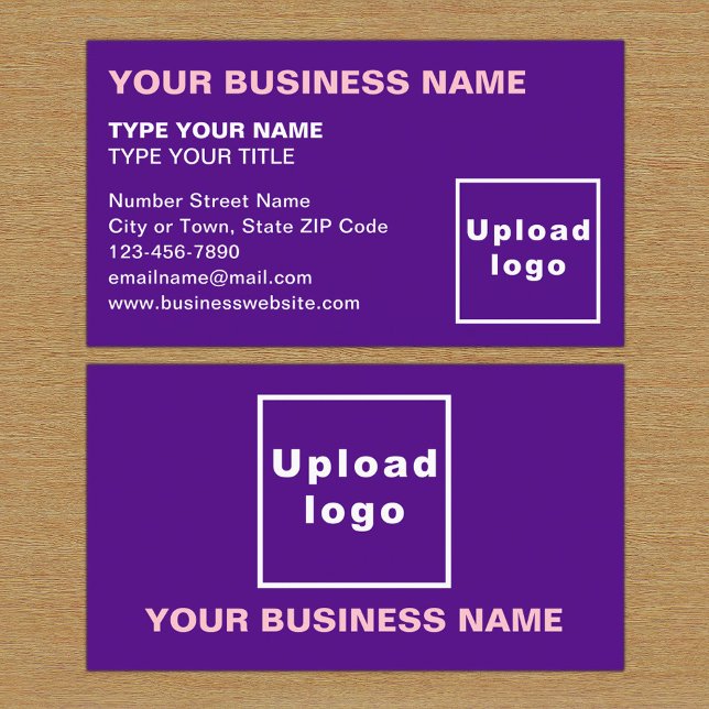 Texto alinhado à esquerda Cartão de visita Roxo (The front and back of the purple business card)