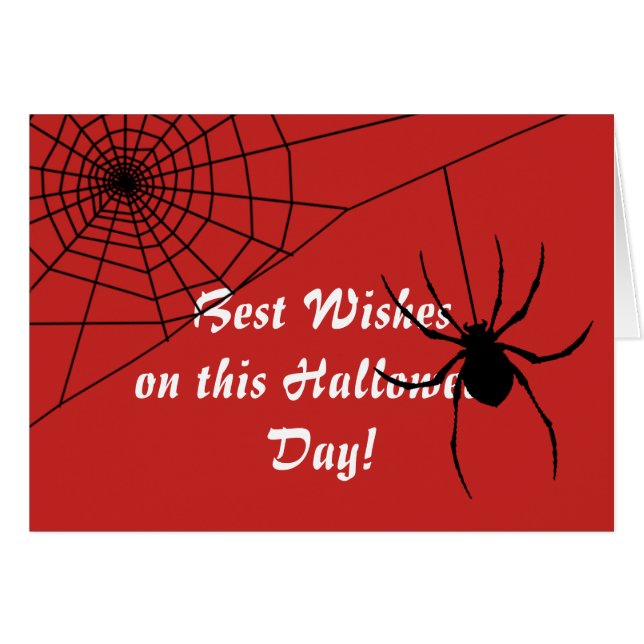 Texto Branco, Aranha e Web, Cartão de Halloween Ve (Frente Horizontal)