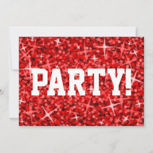 Texto branco de convite do 'Party!' vermelho-brilh