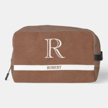 Texto castanho de couro Trim. Monograma Branco