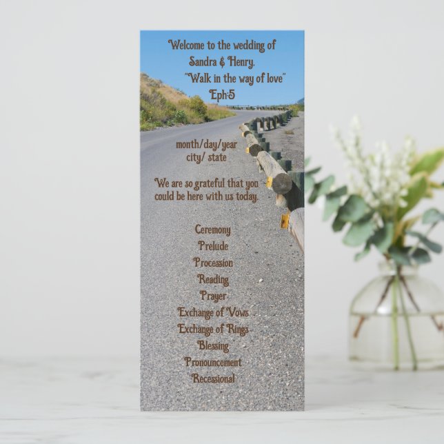 Texto de 4" X 9,25" do programa de casamento de am (Em pé/Frente)