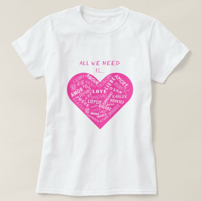 Texto de Camisa de Amor Multilinguagem Presente In (Frente do Design)