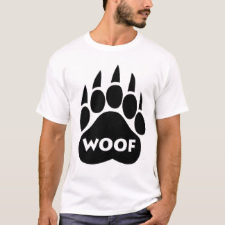 Texto do "WOOF" do t-shirt da pata do orgulho do