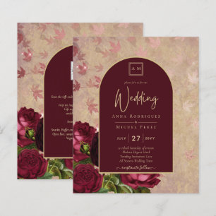 Texto Dourado de Casamento de Rosas vermelhas Botâ