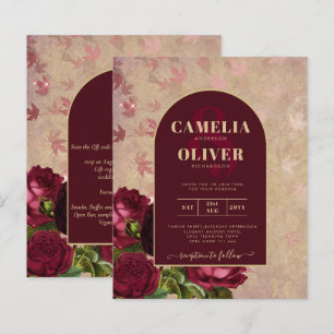 Texto Dourado de Casamento de Rosas vermelhas Botâ
