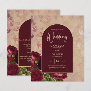 Texto Dourado de Casamento de Rosas vermelhas Botâ