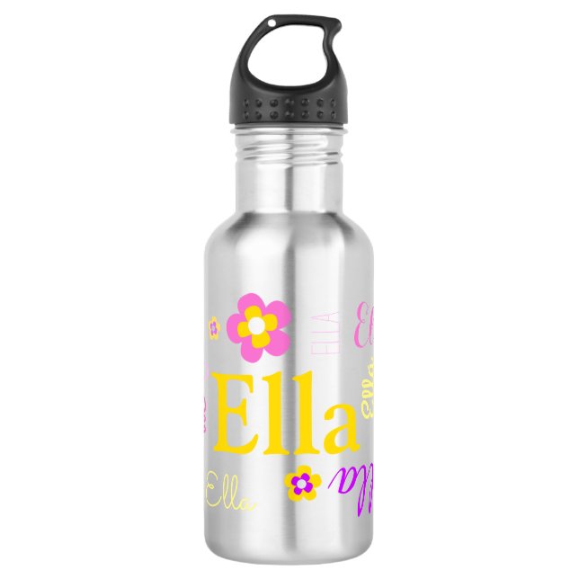 Texto e flores Meninas chamam Ella water garrafa (Frente)