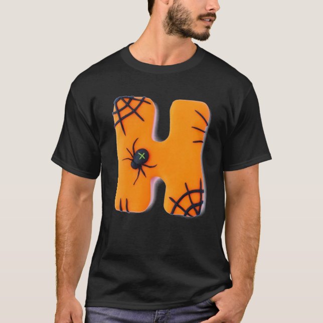 Texto em 3D preto e laranja Letra 'H' T-Shirt (Frente)