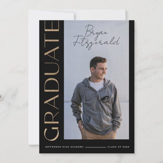 Texto lateral Anúncio de Formando preto e Dourado  (Frente)