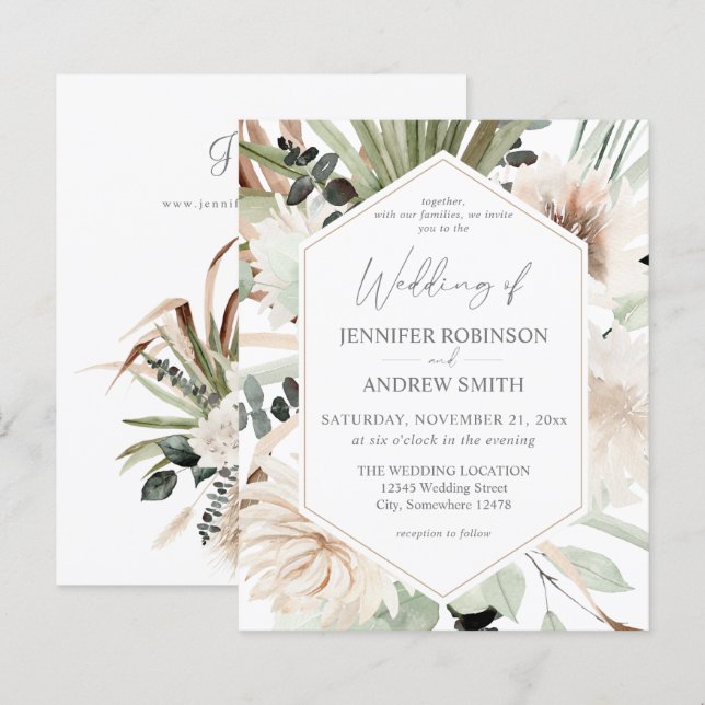 Texto LG Boho Eucalyptus Palm Casamento Floral (Frente/Verso)