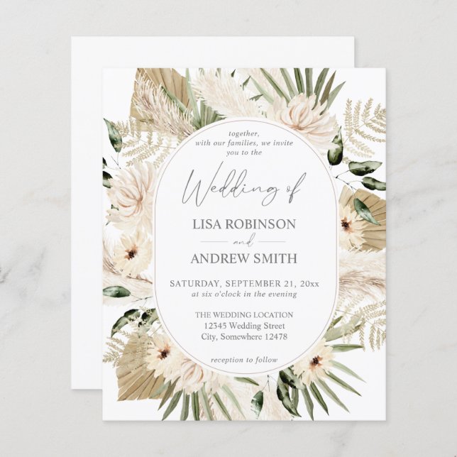 Texto LG Boho Pampas Grass Casamento Floral (Frente/Verso)