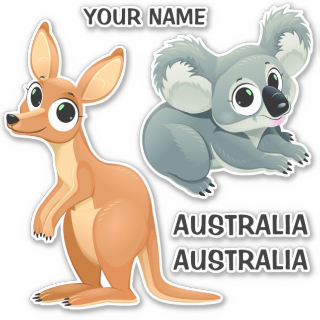 Texto personalizado: adesivos Koala e Kangaroo (Frente)
