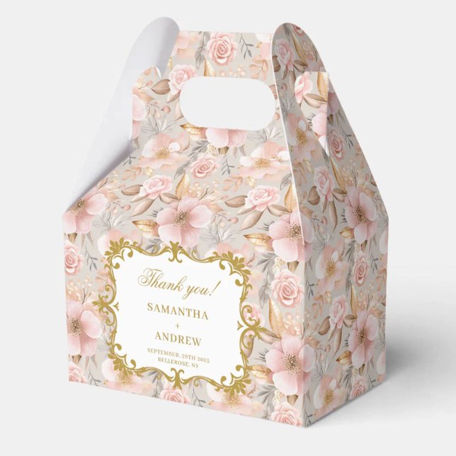 Texto Personalizado da Caixa de Favoritos de Casam (Modern Blush Gold Wedding Favor Box Custom Text)