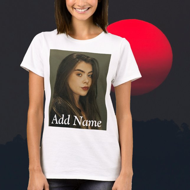 Texto Personalizado do Nome da Foto - Camisa T Per (Custom Photo Name Text Personalized T-Shirt-upload your favorite photo, add a custom name or text)