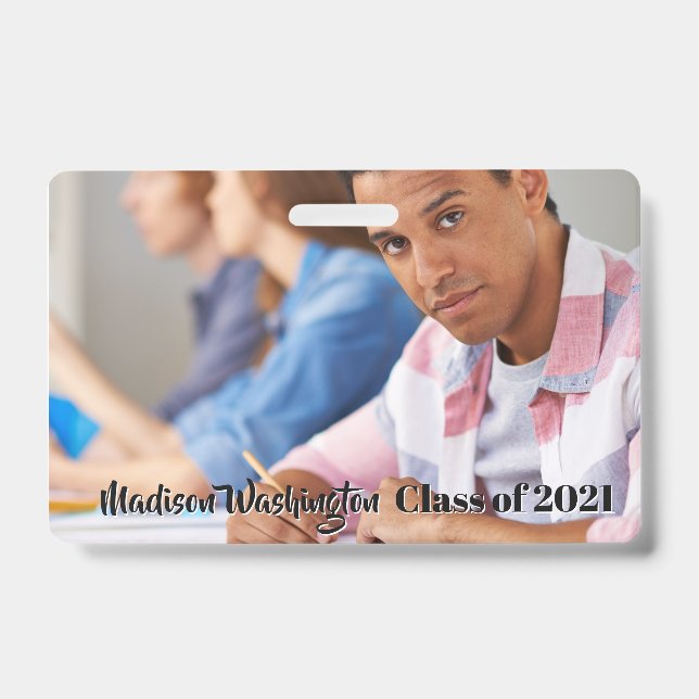 Texto personalizado e crachá de fotos (Frente)