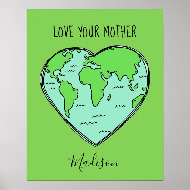 Texto personalizado, nome e cor Earth Love poster (Frente)