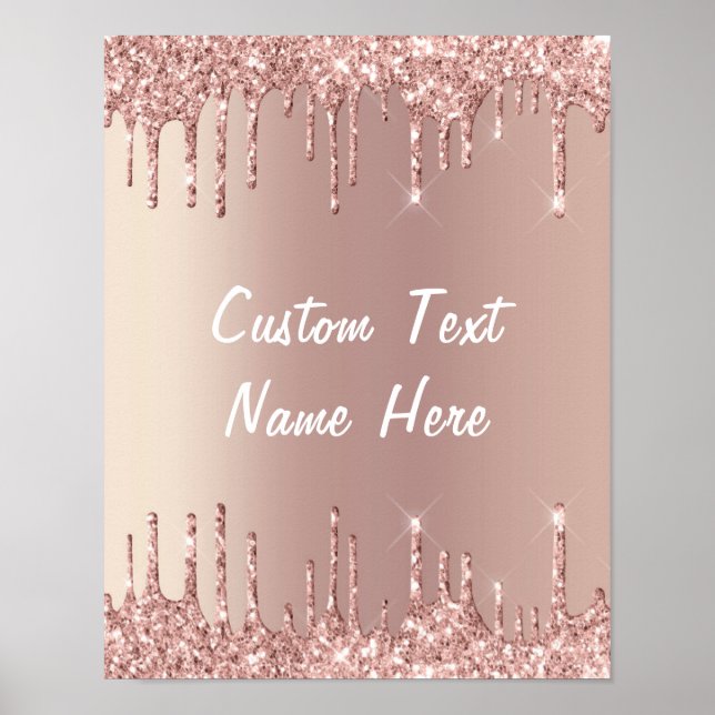 Texto personalizado Poster rosa Dourada Blush Glit (Frente)