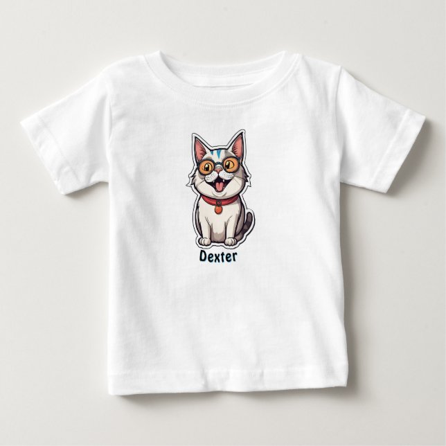 Texto Personalizado Texto do Cat Sticker T-Shirt (Frente)