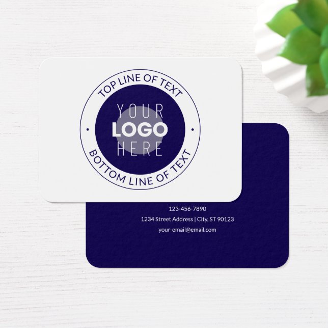 Texto Personalizável & Seu Logotipo | Azul Escuro  (Mesa)