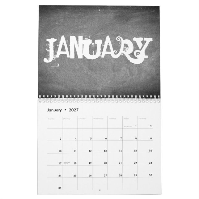Texto Preto e Branco do Calendário do Quadro 2018 (Jan 2027)