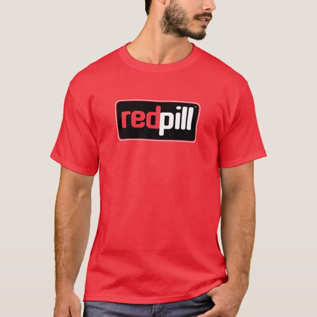 Texto Red Pill™ Logotipo preto Camisa vermelha (Frente)