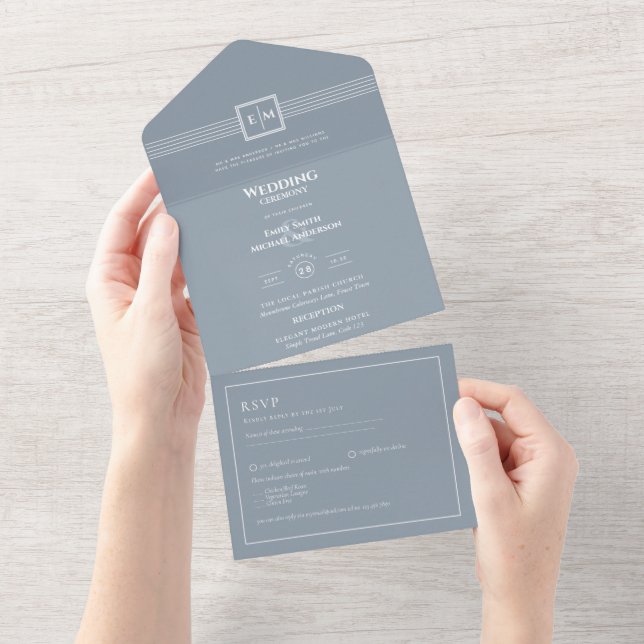Texto RSVP Monocromático Azul 3in1 Apenas Casament (Aba destacável)