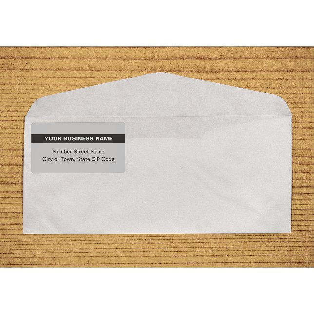 Texto Simples Com Etiqueta de Envio Cinza Destacad (Plain text gray shipping label with your highlighted business name on envelope)