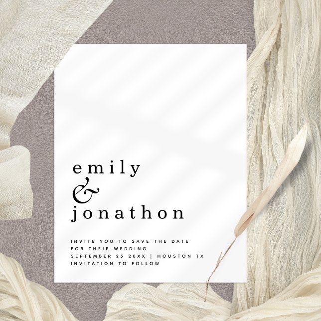 Texto Simples Do Orçamento Casamento Salvar A Data (Budget price Minimalst Save the Date. Part of a wide ranging collection. Fully Customisable.)