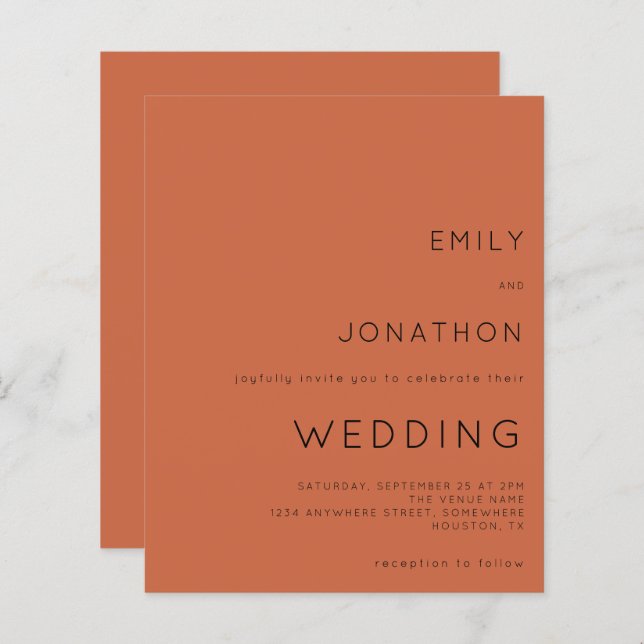 Texto Simples do Orçamento Convite de Casamento Te (Frente/Verso)