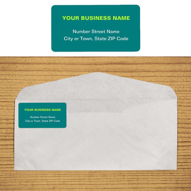 Texto simples Etiqueta de Endereço Verde Comercial (Plain text teal green business address label on envelope)