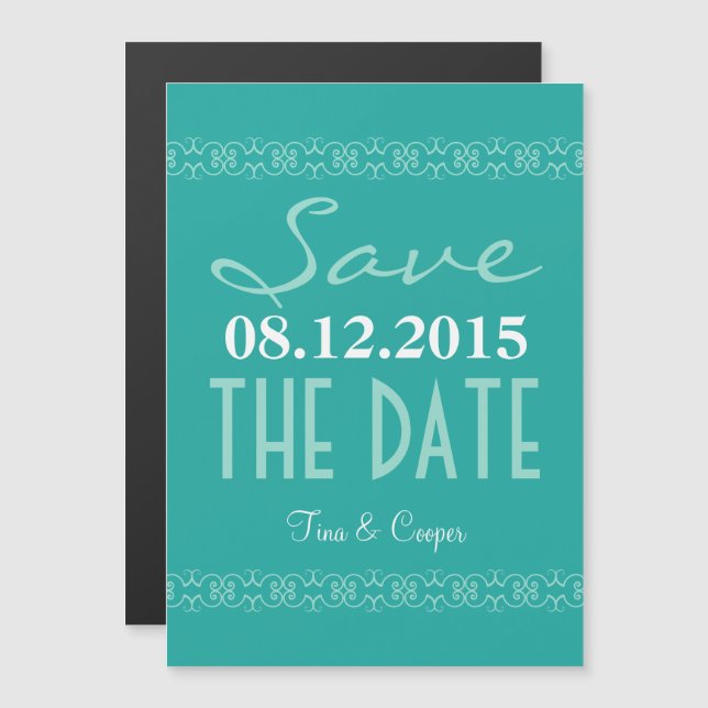 Texto Teal Salvar A Data Convites de casamento Mag (Frente/Verso)