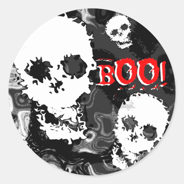 Texto vermelho do adesivo 'BOO!' com as especifica (Frente)
